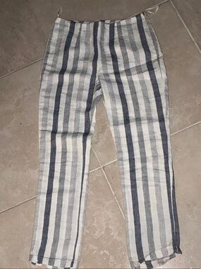Striped Lightweight Linen-Blend Women’s Pants in Blue & White